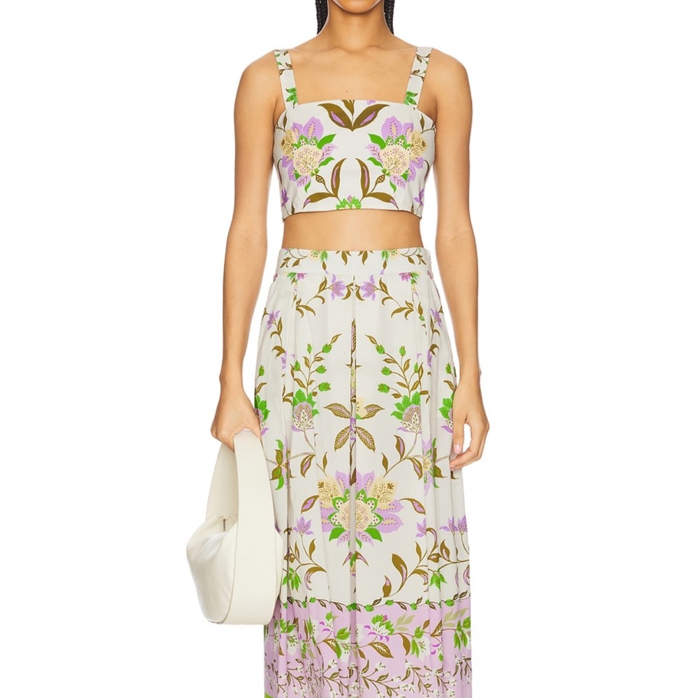 Misa Los Angeles Floral Midi Dress - Cream and Purple